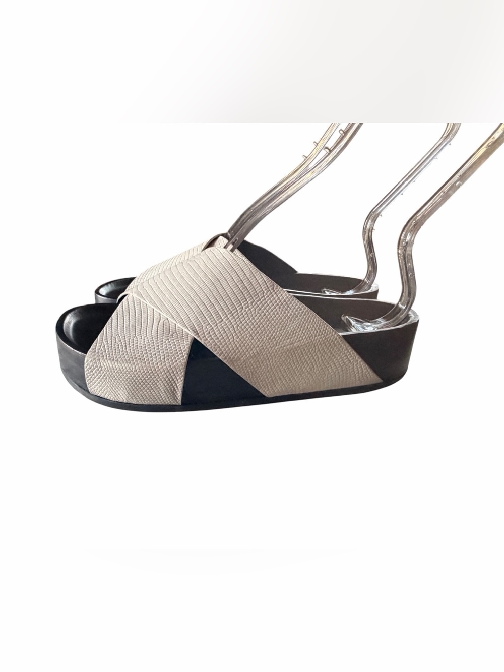 CO White Leather Cross Strap Slides Made in Italy Size 37.5 7-7.5 US - Picture 3 of 8